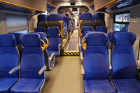 jazzの車内。1編成に1カ所、バリアフリーのトイレが備わる。