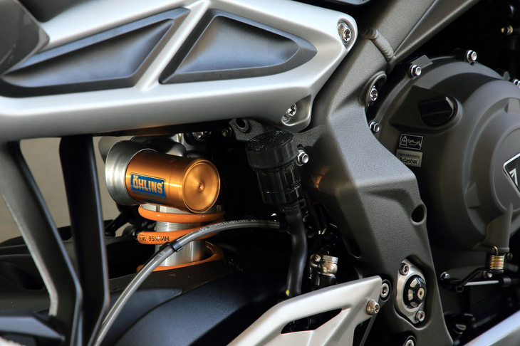 リアサスペンションには、フルアジャスタブルのオーリンズ製ピギーバッグリザーバータイプモノショック「STX40」が採用されている。