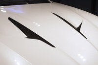 新型「ヴァンキッシュ」のカーボンボンネット。エア抜き用のスリットとその周辺のみ、カーボン地がむき出しとなっている。