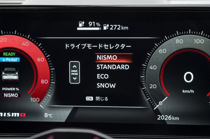 ドライブモードは専用の「NISMO」を加えた全4種類だ。