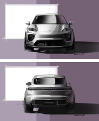 新型「マカン」のデザインスケッチ。欧州では、日米のように既存のガソリン車の併売はされず、新しいEV版のみが販売されている。