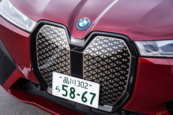 内燃機関を搭載する車両とは異なり、フロントグリルは完全にふさがれている。日本導入車両には「BMW Individualチタニウムブロンズエクステリアライン」が標準で装備されており、キドニーグリル内やフロントバンパーのインサートなどがチタニウムブロンズ色となる。