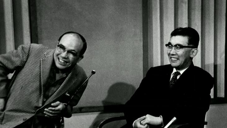 会見では、かつてホンダとソニーが交流を持った象徴的シーンとして、ホンダの創業者である本田宗一郎氏（写真左）とソニー創業者の井深 大氏（同右）が談笑する写真が紹介された。