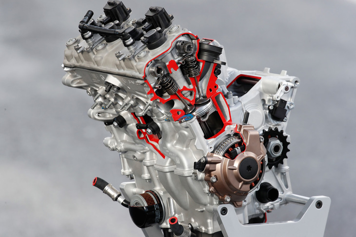 最高出力207ps、最大トルク113Nmを発生する999cc直4エンジン。可変バルブタイミング・リフト機構「BMWシフトカム」が新たに採用された。