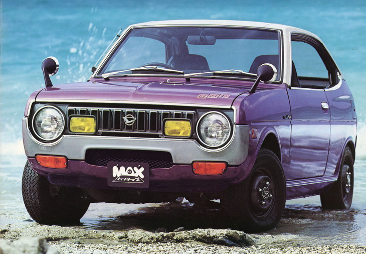 1973年5月のマイナーチェンジ後の「ダイハツ・フェローMAXハードトップ」の、40PSから37PSにデチューンされたトップグレード「GSL」。記憶にはないが、先の「ホンダZハードトップ」といい、当時は紫がはやっていたのか？