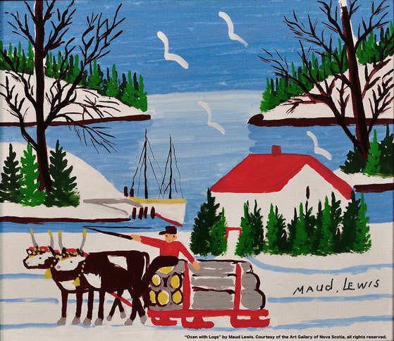 “Oxen with Logs” by Maud Lewis. Courtesy of the Art Gallery of Nova Scotia, all rights reserved.