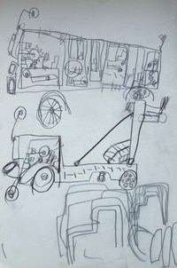 やや後年の作と思われるもの。他の幼児と同様、消防車やレッカー車等に興味を抱いていた形跡がある。