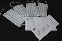 2020年4月にシエナ市役所から1回だけ届いた、中国の南通市などから寄贈されたという4枚のマスク。