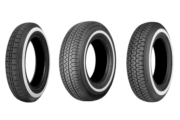 写真左から、「X」「MXV」「XZX」と名付けられたミシュランのクラシックタイヤ。パターン別に全5タイプがラインナップされる。