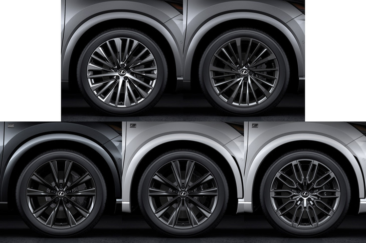 日本仕様のホイールの意匠は、色違いも含め全5種類。タイヤサイズはいずれも共通で、235/50R21となっている。