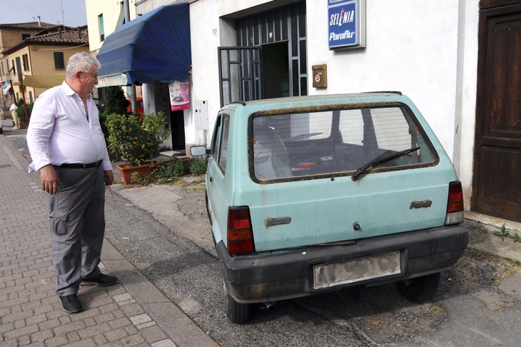 後部ウィンドウまわりのゴムには、苔（こけ）状のものが浮いている。