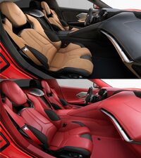 新採用の内装色。上が「ナチュラル」、下が「アドレナリンレッド ディップド」。