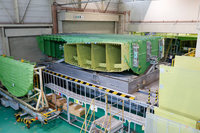 スバル半田工場で組み立て中の「ボーイング787」の中央翼。