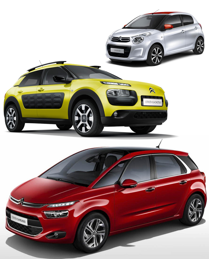 シトロエンでは、2013年登場の2代目「C4ピカソ」（写真下）を皮切りに、市販モデルに複眼デザインを導入。2014年デビューの「C4カクタス」（同中段左）、2代目「C1」（同上段右）……と、展開を広げていった。