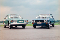 「タイプI」の後継モデルとして送り出された「412」（左）と、NSUからOEM供給を受けて販売された「K70」（右）。