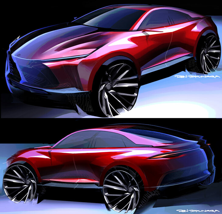 比較的初期のものと思われる「クラウン エステート」のデザインスケッチ。　
	ほった「……なんか、『クロスオーバー』以上にクーペSUVっぽいデザインですけど、まさかこの頃から『エステート』って名乗るつもりだったんですかね？　さすがにイメージが違いすぎるんですけど」　　