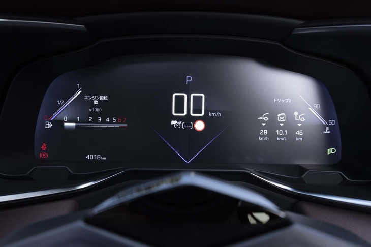 液晶メーターのグラフィックは1920年代に生まれたアール・デコ様式をイメージしたとされている。表示パターンはさまざまに変更できるが、ひし形を基調とするのは変わらない。