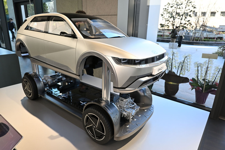 「アイオニック5」が使うe-GMPプラットフォームのミニチュアモデル。