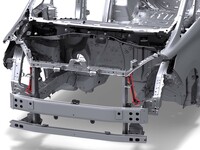 シャシーは定評あるGA-Kプラットフォームをミニバン用に最適化。「ヴェルファイア」にのみフロントにパフォーマンスブレース（写真）が備わっている。