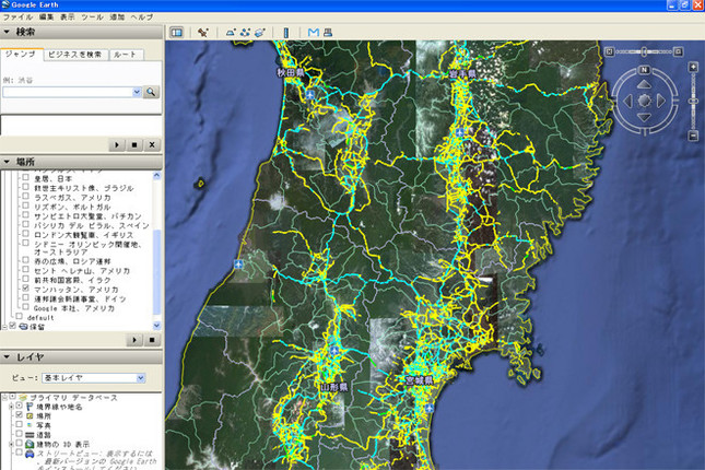 被災地域の道路通行実績が見られるトヨタのサービス「通れた道マップ」の閲覧画面。
