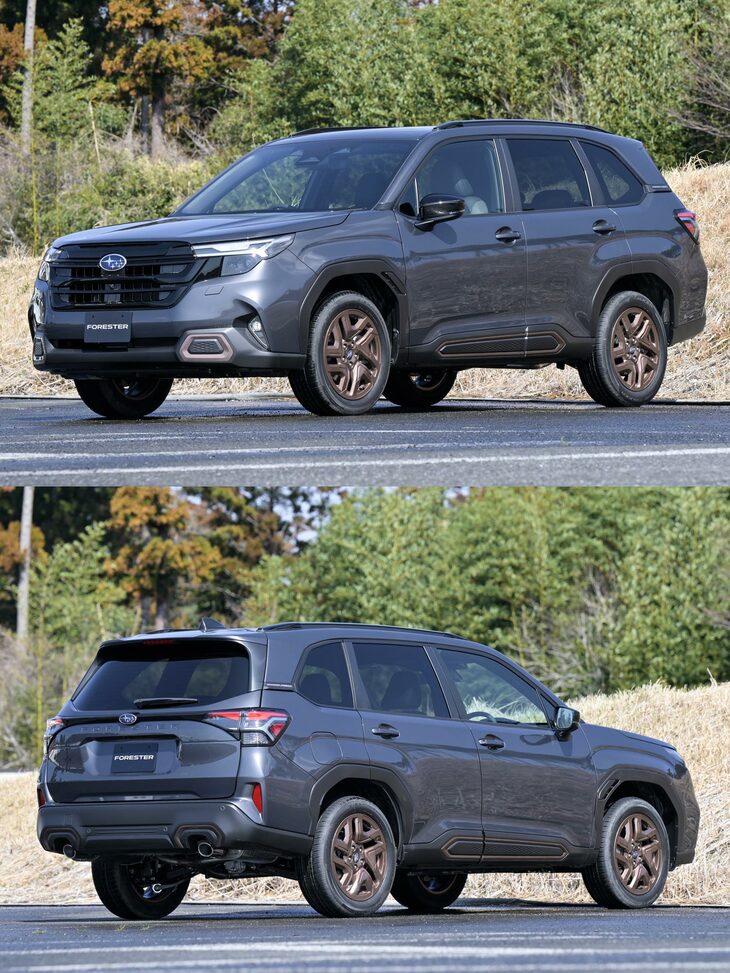 1.8リッターターボモデルの「スポーツ」は、左右2本出しのマフラーを装備。ブロンズのアクセントも目を引く。