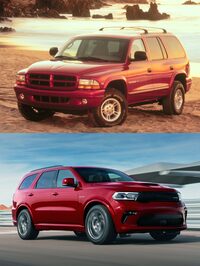 かつては「独自路線をゆくキワモノ」的な扱いだったアメリカ車も、今ではすっかり洗練された。写真は1998年登場の初代と、2011年登場の現行型「ダッジ・デュランゴ」。　
	ほった「まぁ、ワタシはブタっ鼻だった初代も大好きなんですがね」