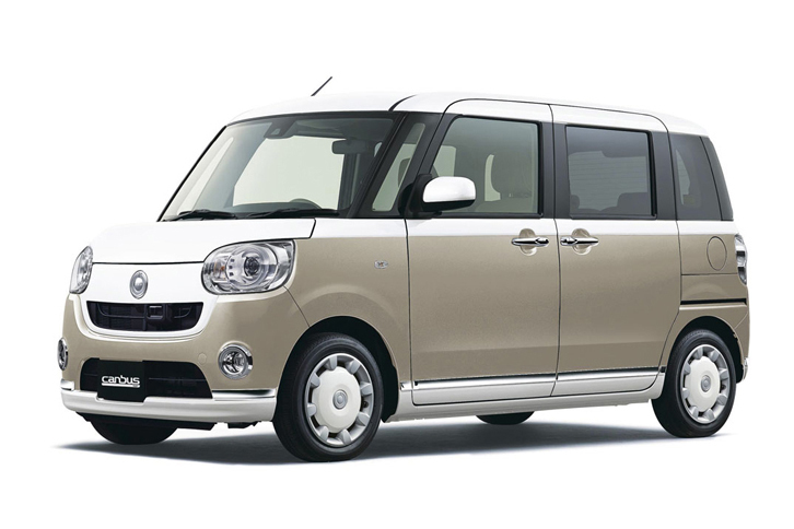 「ムーヴ キャンバス」のカラーバリエーション。写真のボディーカラーは、パールホワイトIII×ナチュラルベージュマイカメタリック。