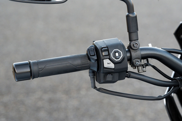 TFTメーターの表示は、左ハンドルのスイッチで操作。「SE」に備わるグリップヒーターは5段階で温度調整が可能だ。標準モデルにもアクセサリーで用意される。