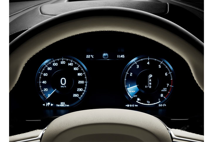 「ボルボV90」のメーター。