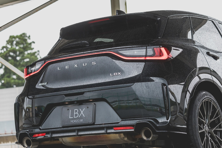 リアセクションはデュアルマフラーと専用バンパーで低重心感を強調。フロントともども空力性能の強化にはエアレースで培った知見が注ぎ込まれている。