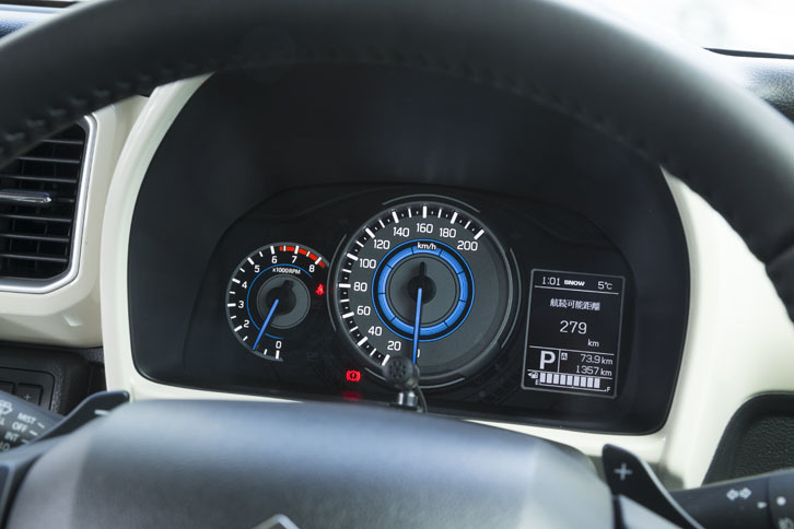 メーターはアナログ式で、速度計に加えてエンジン回転計も装備。3.5インチのマルチインフォメーションディスプレイも備わっている。