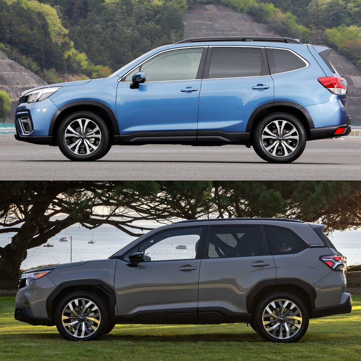 現行型「フォレスター」（上）と新型フォレスター（下）の比較。皆さんは清水氏とwebCGほったの、どちらの意見に賛成ですか？