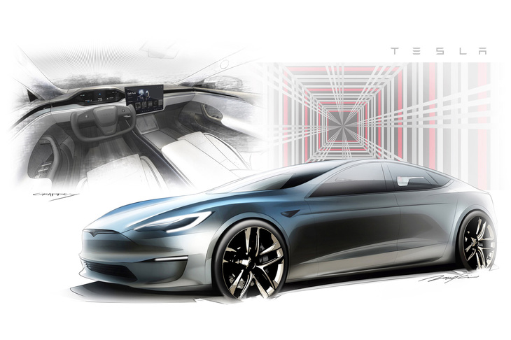 ほった「テスラのメディアサイトをあさっていたら、こんなものを見つけました。“現行顔”の『モデルS』のスケッチです。しかもデザイナーのサイン入り」　
	清水「いや！ これだって僕らメディアをだますためのワナかもしれない。テスラはきっと、本当にAIがクルマをデザインしているんだよ！」