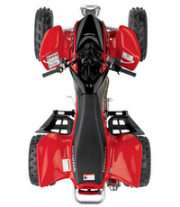 上から見た「ホンダTRX450R」。まさに、4輪のバイクといった車体構成だ。