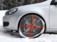 装着①オートソックをタイヤ上部からかぶせる。