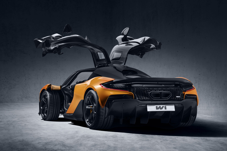 アンヘドラル式と呼ばれるガルウイングスタイルのドアをマクラーレンとして初めて採用。フロントが19インチ、リアが20インチとなるマグネシウム製ホイールが採用されるのもも「W1」の特徴だ。