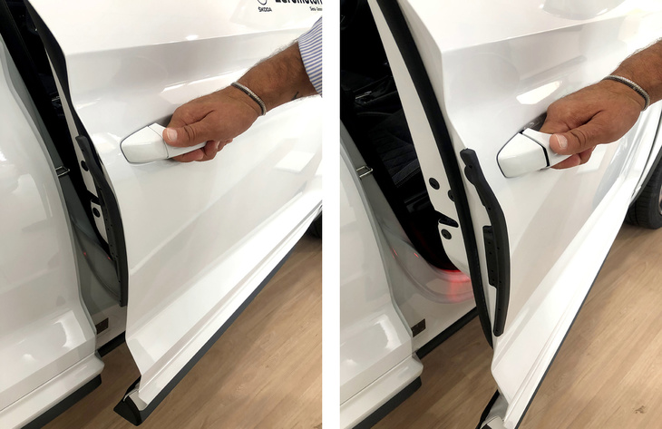 「コディアック」の装備から。ドアを開けると飛び出すエッジのプロテクター。かつて「フォード・フォーカス」に設定されていた。当時はオプションだったが、コディアックの場合は標準である。