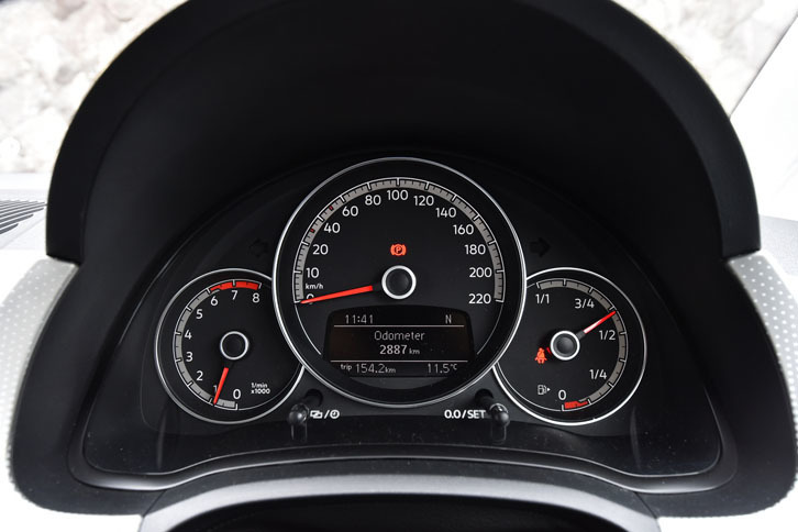 奇をてらわないデザインのメーターパネルは、視認性の高さが特筆もの。スピードメーターは220km/h（！）まで刻まれている。