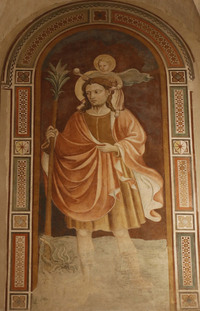 （写真I）。聖クリストフォロスが描かれたトラックの写真が見当たらなかったので、本物のフレスコ画を。フィレンツェとボローニャを結ぶ峠の町スカルペリアにて。