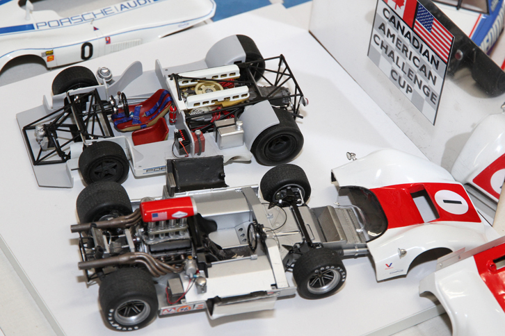 ボディーカウルを外した「ポルシェ917PA」（写真上）と「ローラT160」（下）。すばらしい出来栄えで、特にスクラッチビルドされたローラにはうなるばかり。