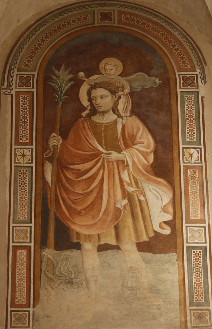 （写真I）。聖クリストフォロスが描かれたトラックの写真が見当たらなかったので、本物のフレスコ画を。フィレンツェとボローニャを結ぶ峠の町スカルペリアにて。