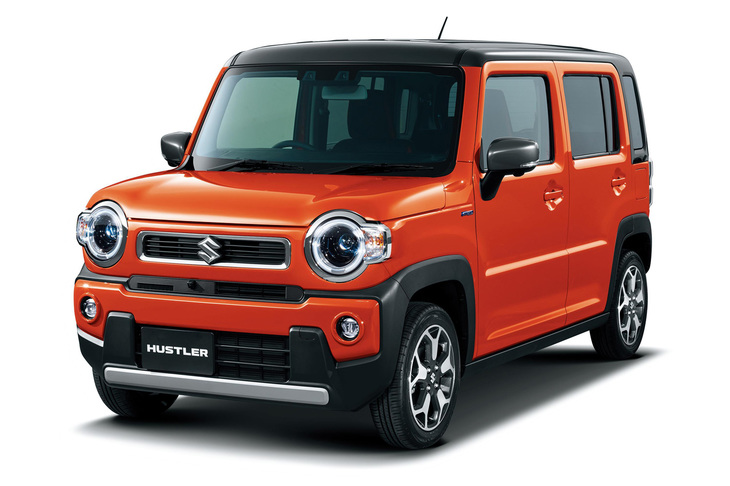 新色の「バーミリオンオレンジ」でペイントされた、新型「スズキ・ハスラー ハイブリッドＸターボ」。