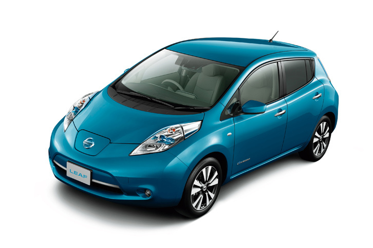 電気自動車の「日産リーフ」。一回の充電で280kmの距離が走れる（JC08モード）。