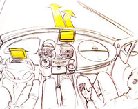 初期型「フィアット・ムルティプラ」のカタログから。差し替え式ディスプレイのスケッチ。