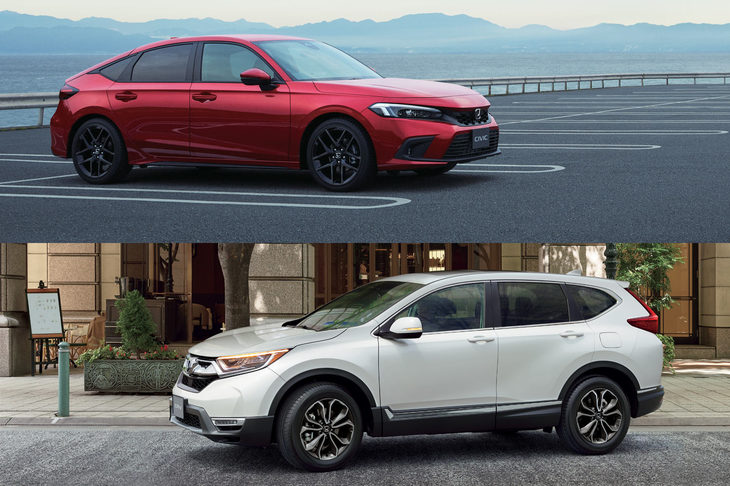 ホンダのラインナップにおいて、常にベストセラーの座を競い合っている「シビック」（上）と「CR-V」（下）。シビックはとくに、米中という巨大市場で若者から支持を集めている。