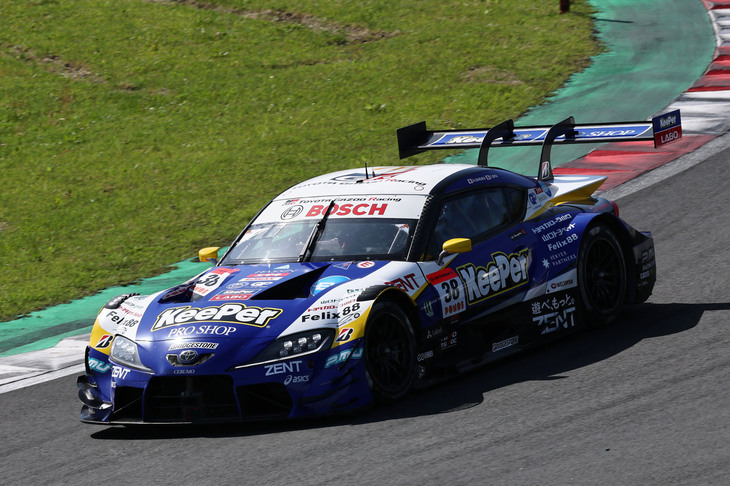 SUPER GTの2025年シーズン第2戦を制した、石浦宏明／大湯都史樹組のNo.38 KeePer CERUMO GR Supra。（写真提供 GTA）