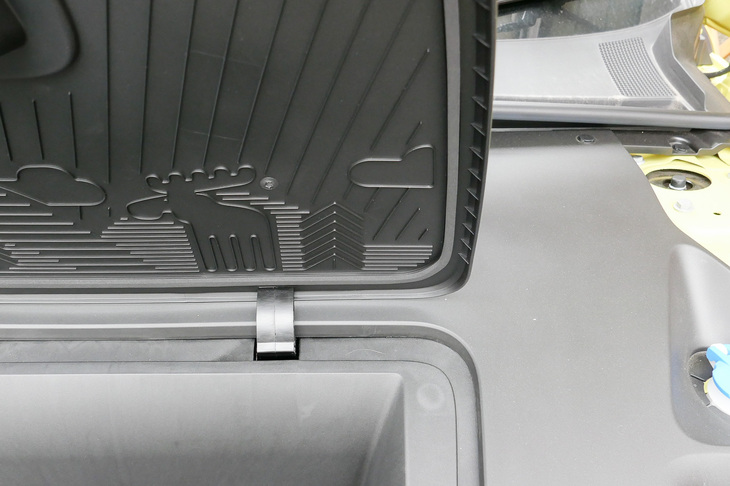 ボンネット下の収納スペースに隠れた1頭目のムース。