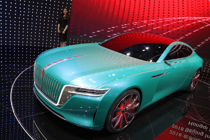 2018年4月の北京ショーに展示された「紅旗E境（Jing）GTコンセプト」。同ブランドの新しい境地を切り開くことができるか。