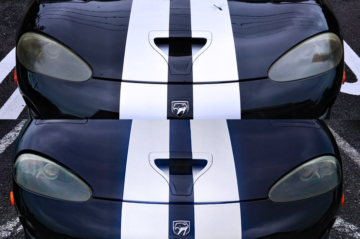 ついでにヘッドランプのクリーニングもお願い。レンズ越しに見えるHID球のクリアさにご注目。プロのお仕事に脱帽した次第である。