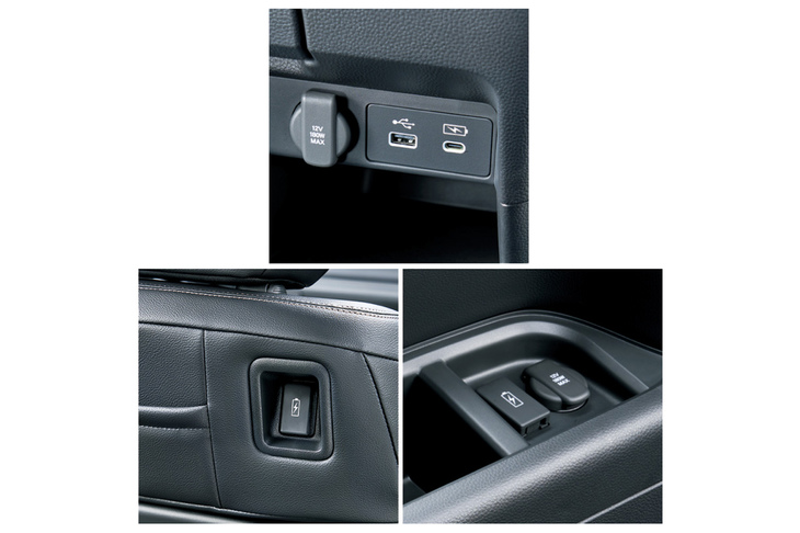 USBポートについても、「スパーダ」系のグレードでは1～3列目シートのすべてに装備されているのに対し、「エアー」ではフロントのセンターコンソールに備わっているだけだ。